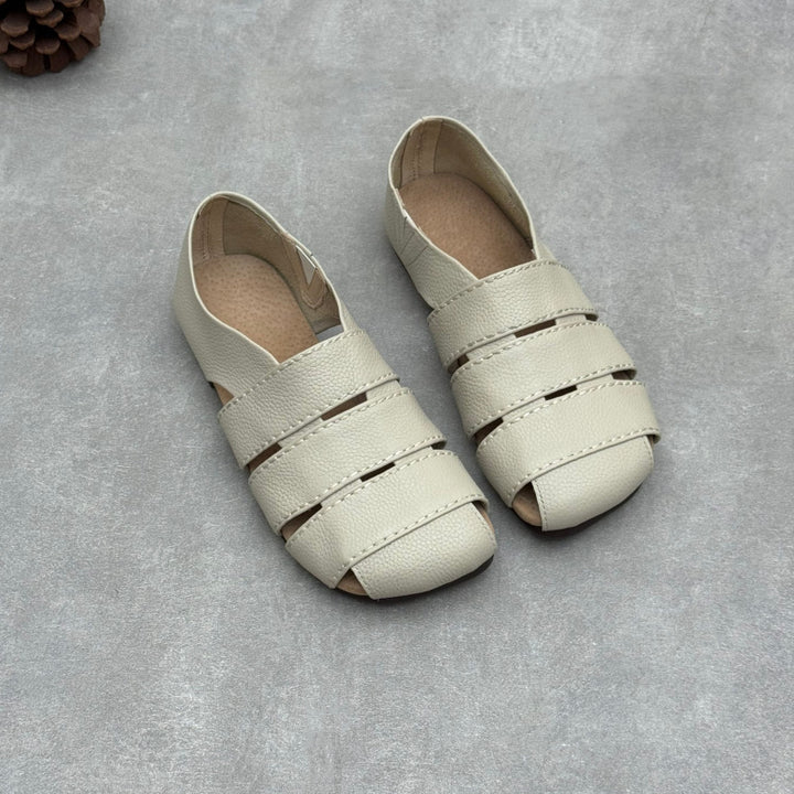 Women's Leather Hollow-Out Fisherman Sandals Casual Summer Retro Square Toe Shoes