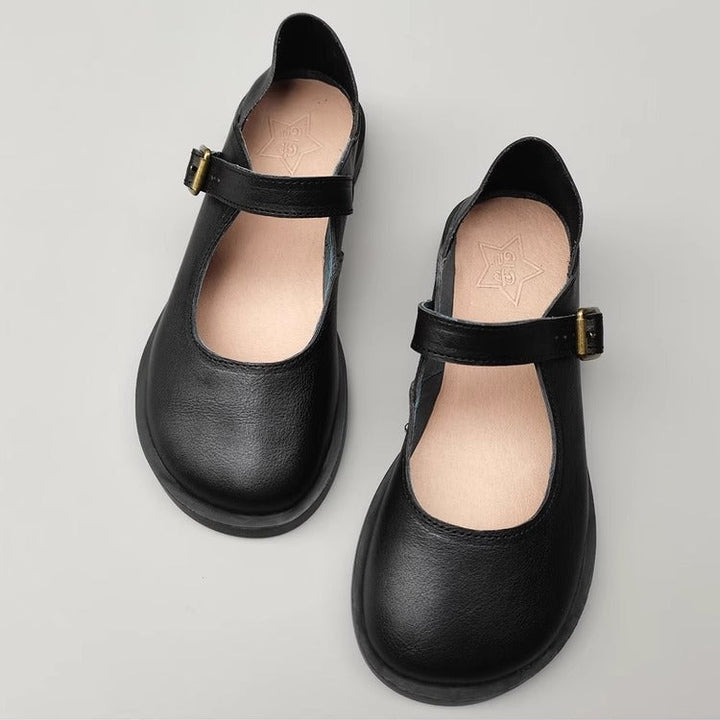 Wide Toe Box Daily Cute Genuine Leather Mary Jane Round Toe Flat Uniform Shoes