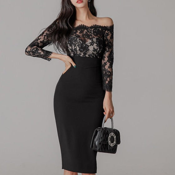 Women's Off Shoulder Holiday Skinny Midi Party Dress