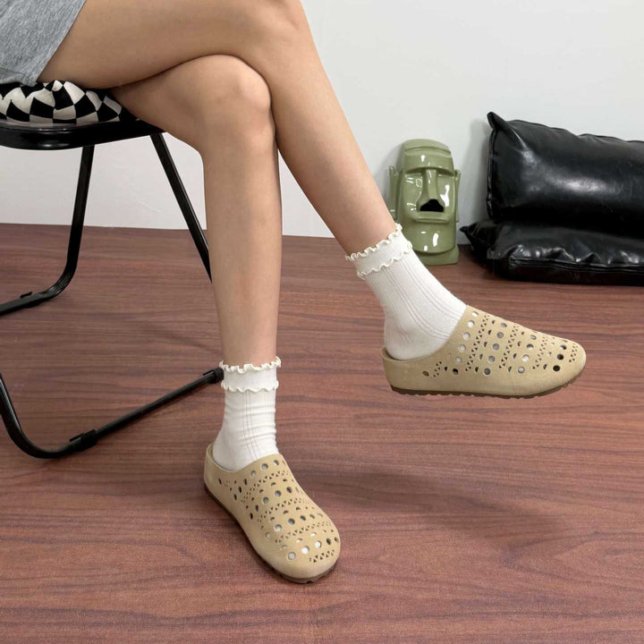 Women's Platform Leather Clogs Perforated Hollow-Out Mules Barefoot-Friendly Slippers