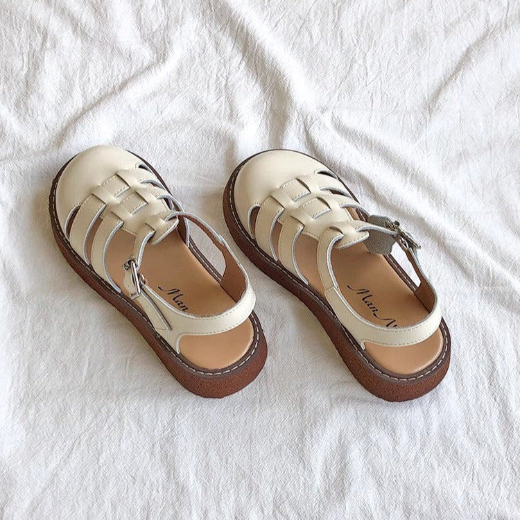 Clearance Sale Women's Leather Closed Toe Round Sandals