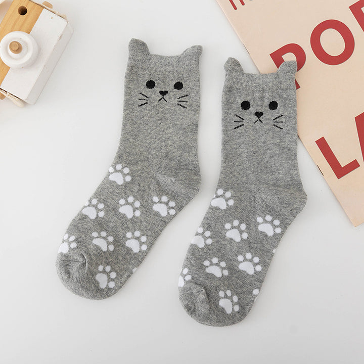 5 Pairs Cute Pussycat Footprint Animal Socks for Women, Funny Cat Socks