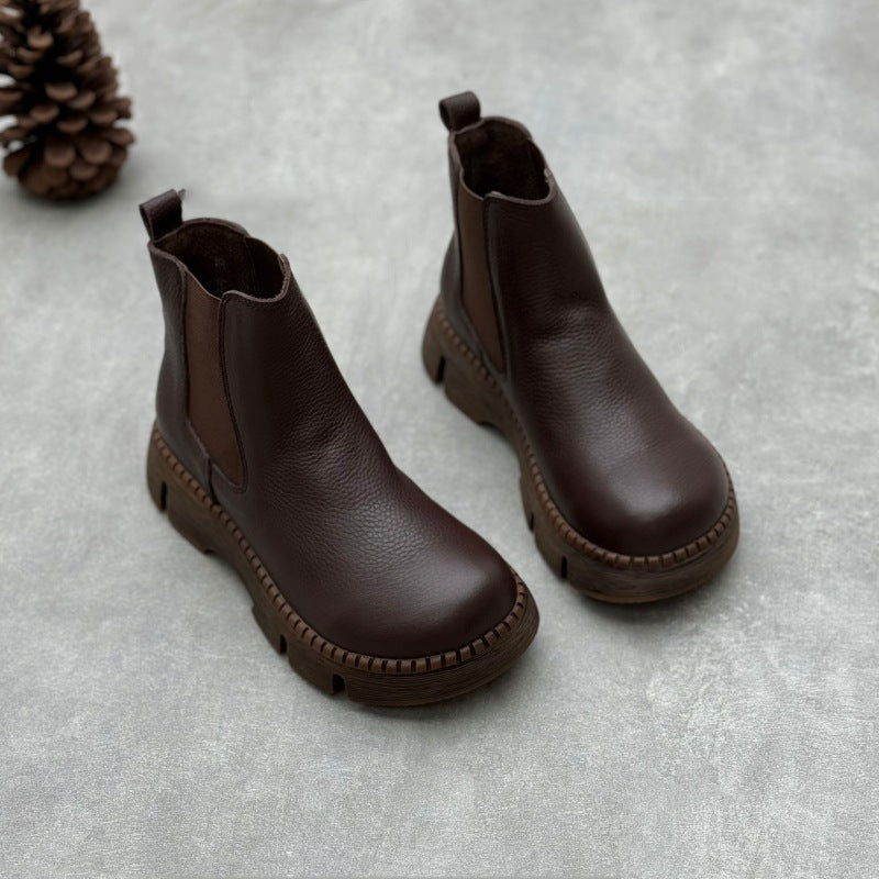 Women's Platform Leather Chelsea Boots – Round-Toe Ankle Booties
