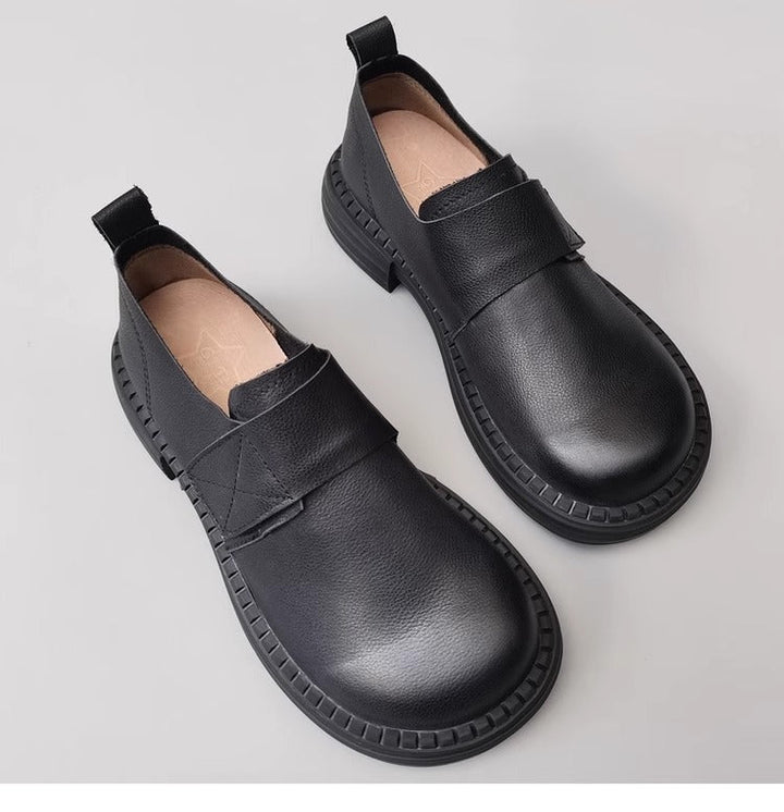 British Style Women's Loafers - Wide Fit & Big Toe Box Velcro Genuine Leather