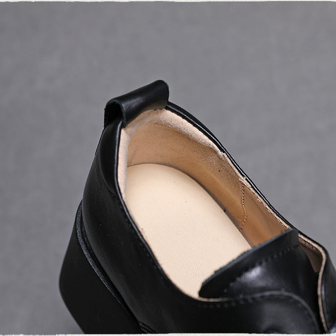 Women's Genuine Leather Oxford Shoes Chunky Mid Heel Lace Up Derby Pumps