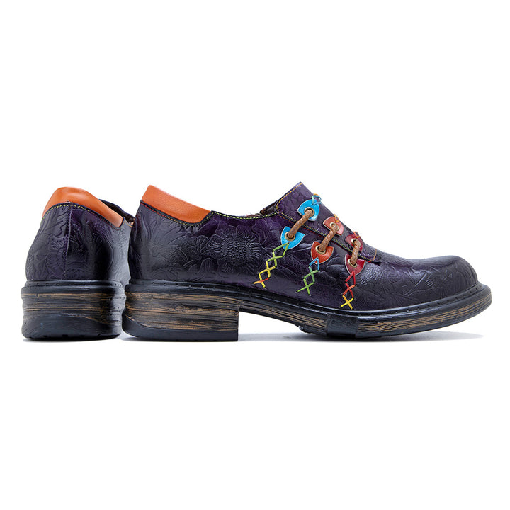Women's Sheepskin Leather Printed Retro Oxfords Shoes