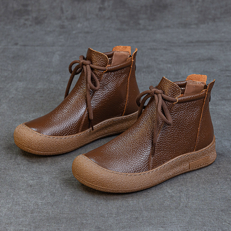 Women's Casual Lace-Up Back Zipper Ankle Boots – Flat Comfortable Shoes