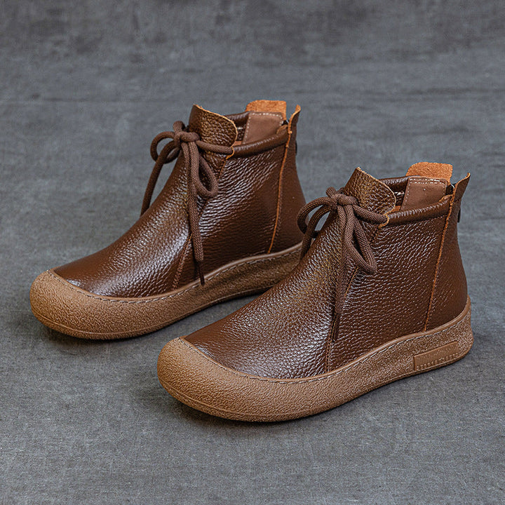 Women's Casual Lace-Up Back Zipper Ankle Boots – Flat Comfortable Shoes