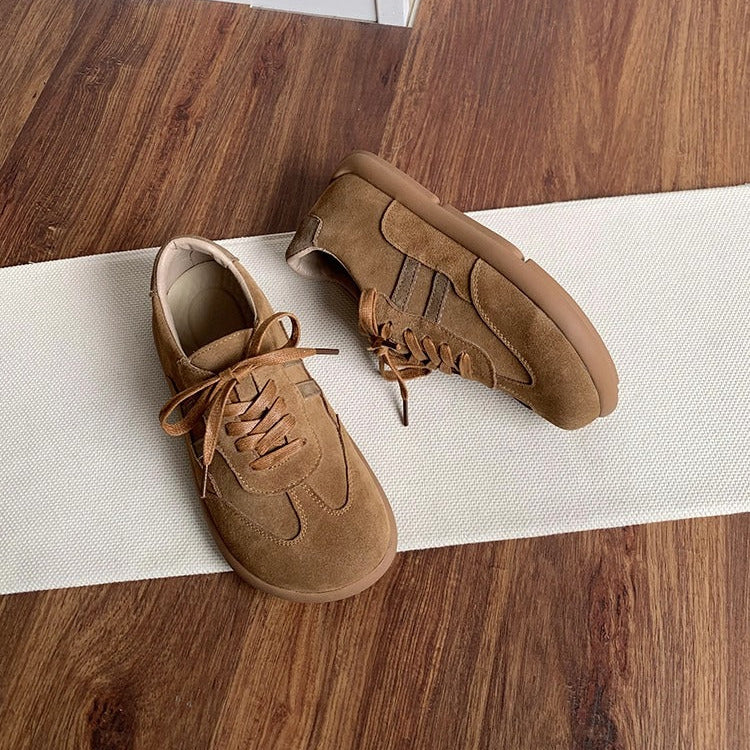 Women's Casual Cow Suede Lace-Up Sneakers – Comfortable & Stylish