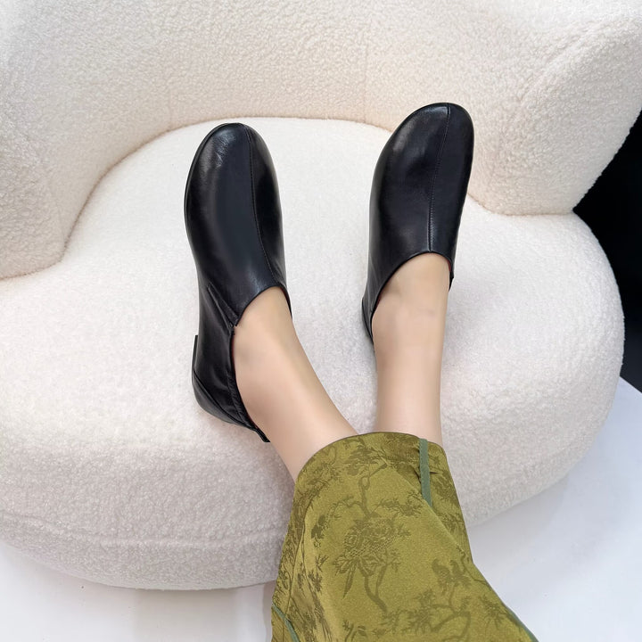 Women's Soft Sheepskin Ballet Flat Shoes Slip On Round Toe Loafers