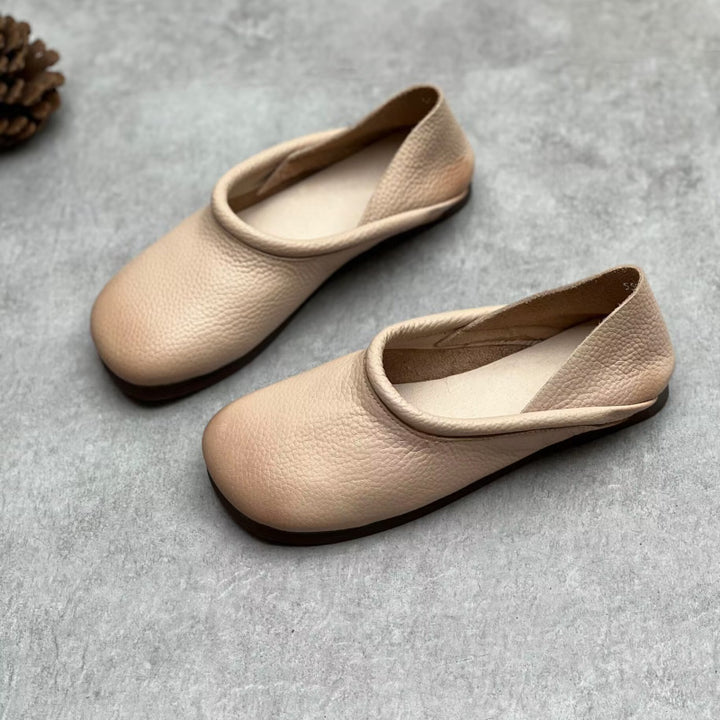 Women's Round Toe Casual Handmade Leather Flat Loafers
