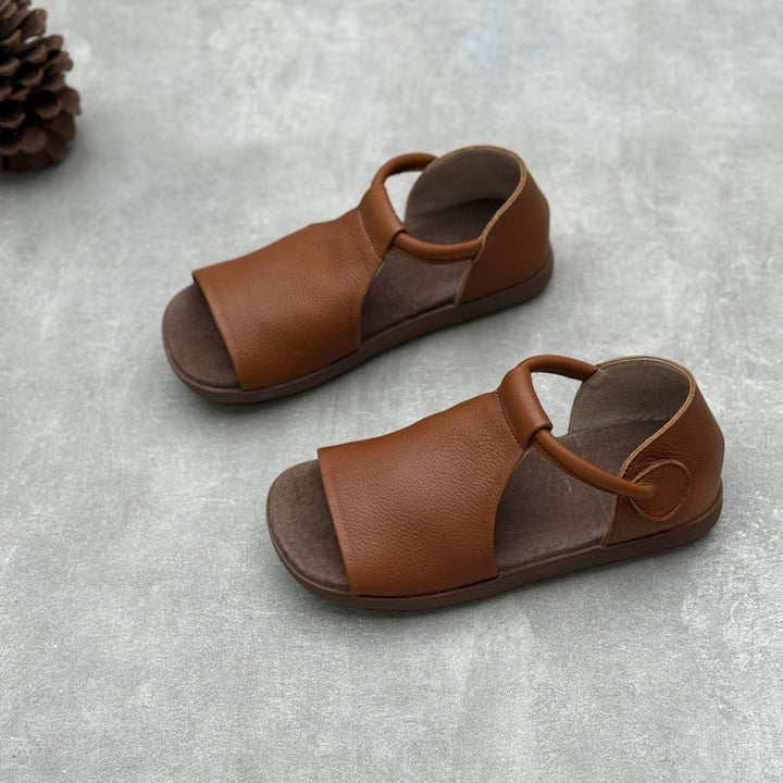 Women’s Handmade Soft Leather Open Toe Sandals – Retro Velcro Casual Shoes
