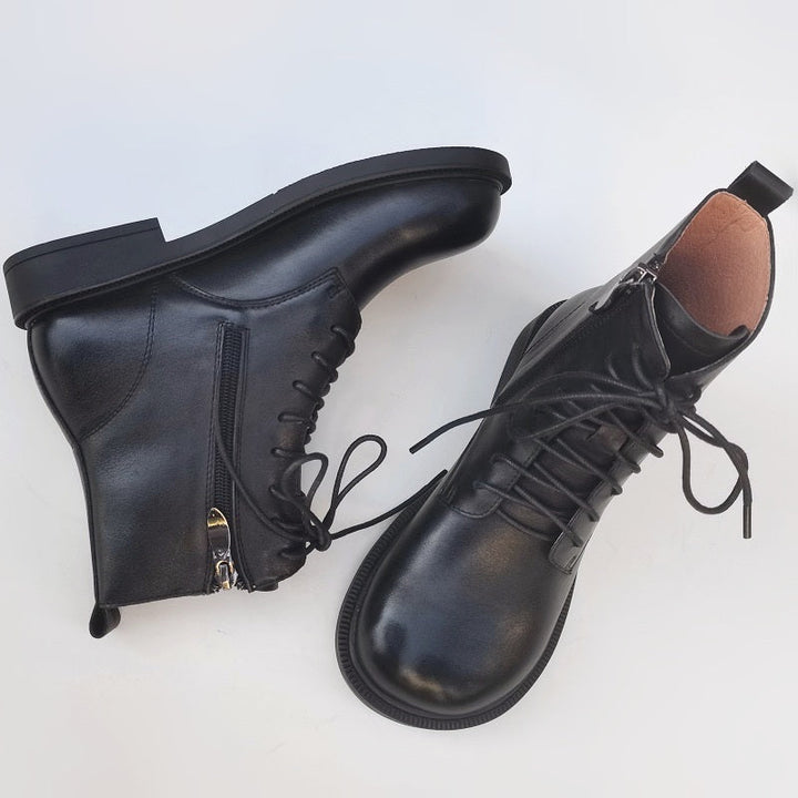 Women's Vintage Wide Toe Genuine Leather Ankle Boots – Handmade, Soft Sole, British Style