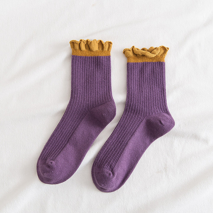 3 Pairs Ruffled Vintage Cotton Socks Women's Socks
