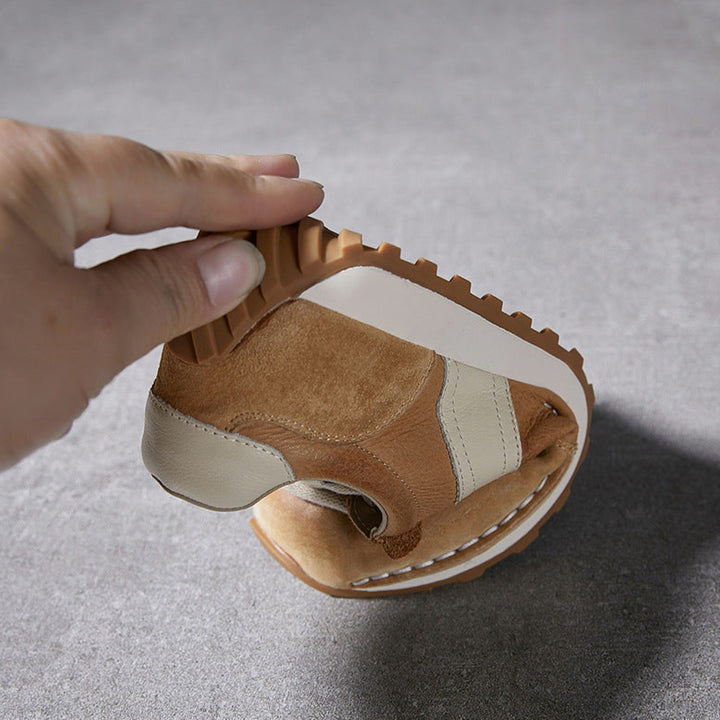 Women's Leather Patchwork Sneakers Comfortable Soles Suede Causal Sport Shoes