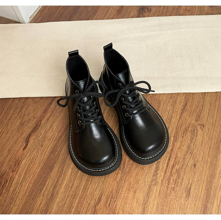 Women's Ankle Boots Lace Up Platform Work Booties Low Heel