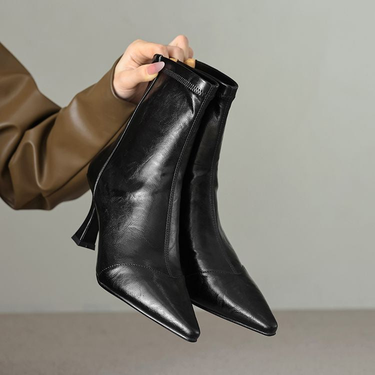 Women's Pointed-Toe Slim Ankle Boots - Kitten Heel & Back Zipper
