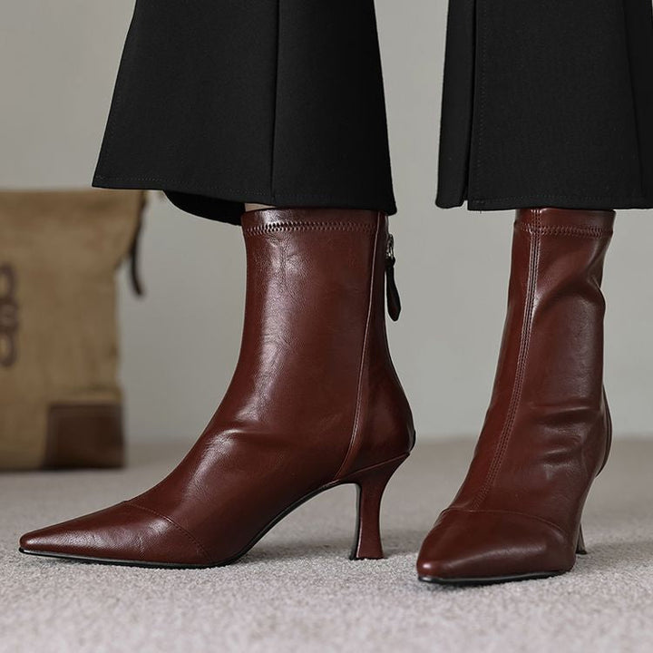 Women's Pointed-Toe Slim Ankle Boots - Kitten Heel & Back Zipper