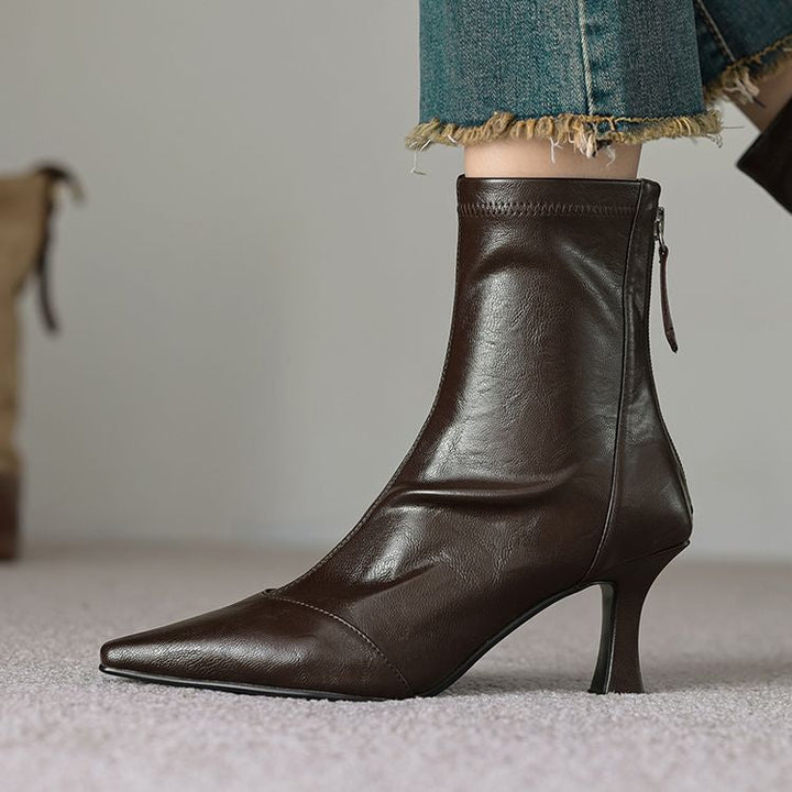 Women's Pointed-Toe Slim Ankle Boots - Kitten Heel & Back Zipper
