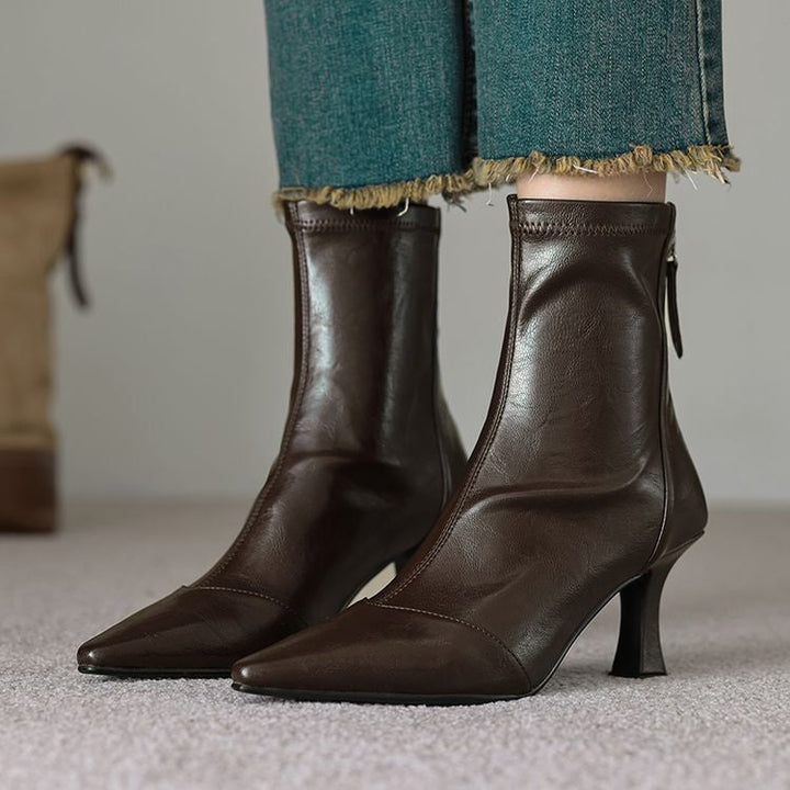 Women's Pointed-Toe Slim Ankle Boots - Kitten Heel & Back Zipper