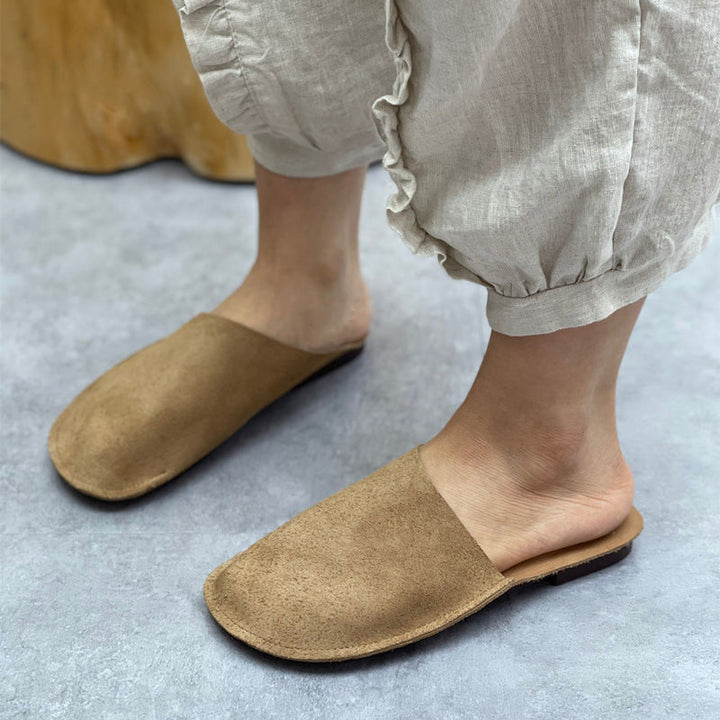 Women's Leather Minimalist Slant Cut Comfort Mule Shoes