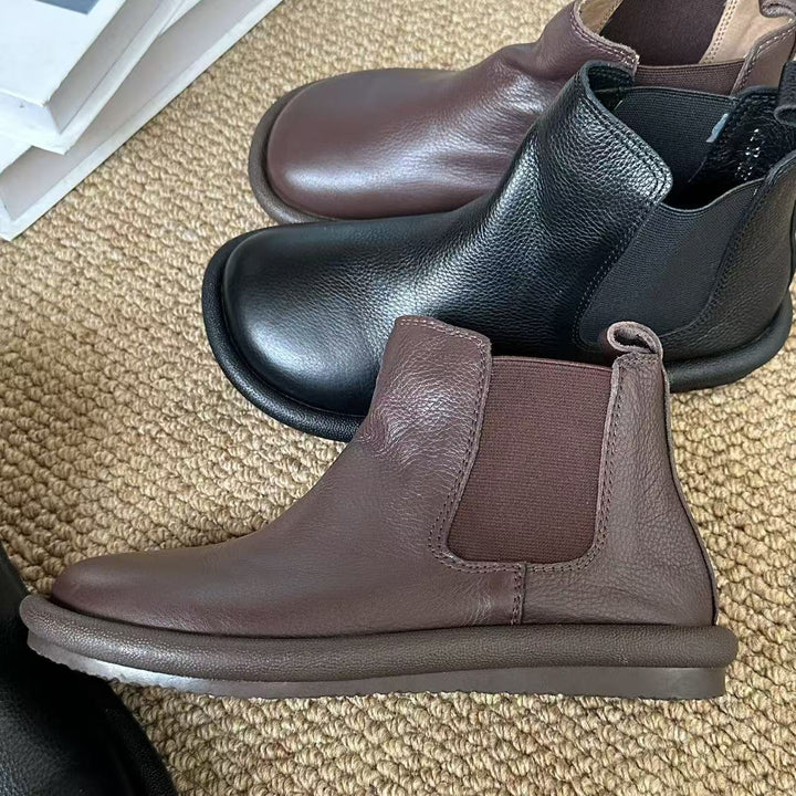 Women's Leather Ankle Boots Spring Fall Casual Unlined Slip-on Shoes