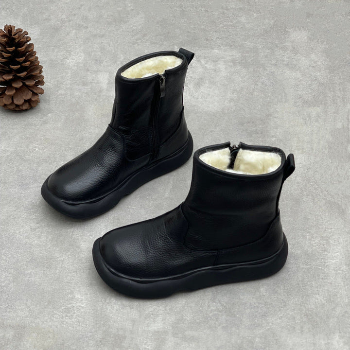 Clearance Sale Fur Lined Leather Winter Boots for Women $49.99 - Black/US8/CN39/245