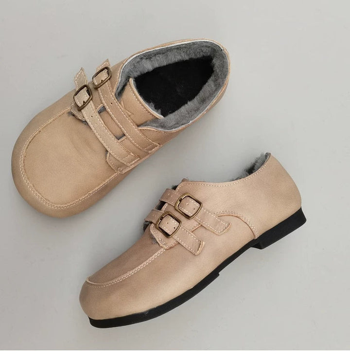 Women's Wide Toe Box Genuine Leather Shearling Lined Loafers Wide Toe Slip On Warm Winter Shoes