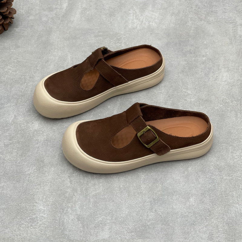 Women's Athleisure Mules - Round Toe Leather Breathable Summer Slides