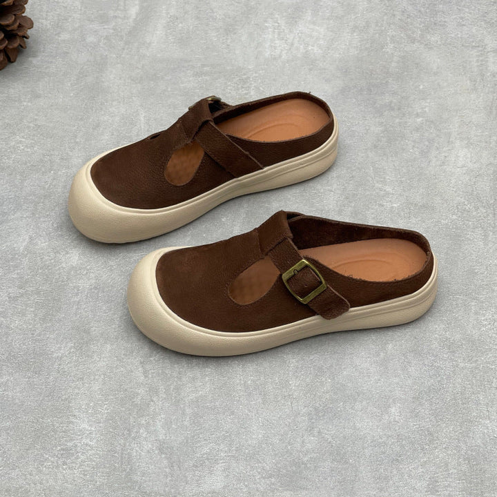 Women's Athleisure Mules - Round Toe Leather Breathable Summer Slides