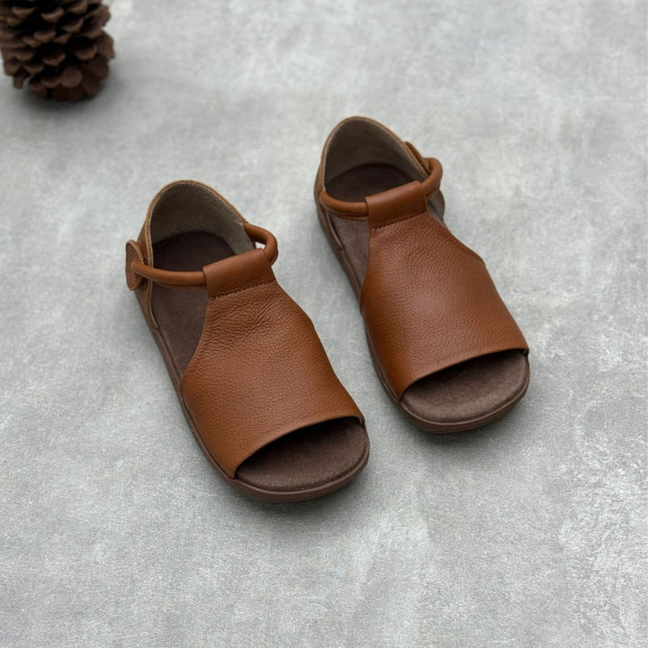 Women’s Handmade Soft Leather Open Toe Sandals – Retro Velcro Casual Shoes