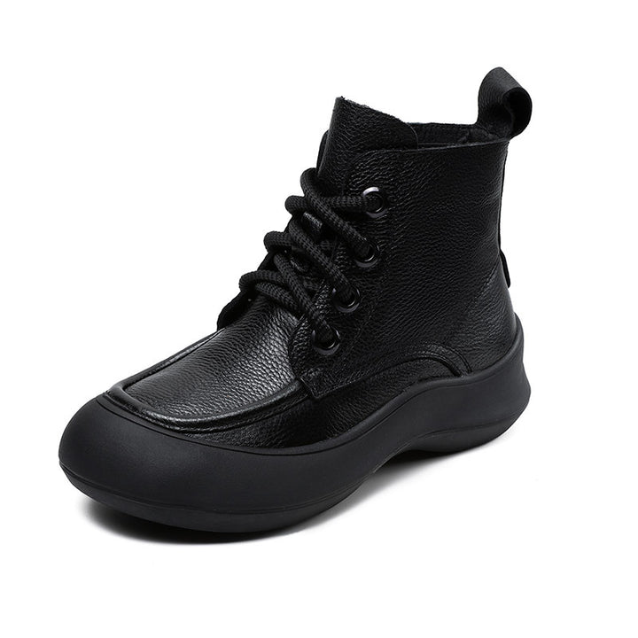 Women's Leather Platform Boots – Comfortable Casual Lace-Up Ankle Shoes