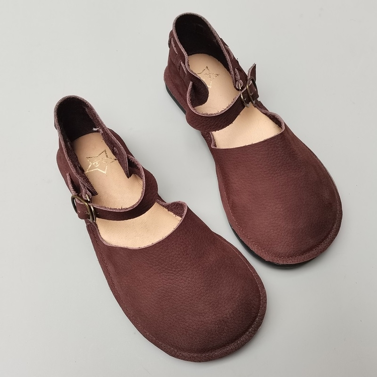 Handmade Genuine Leather Big Toe Box Sandals Ankle Strap Women's Shoes