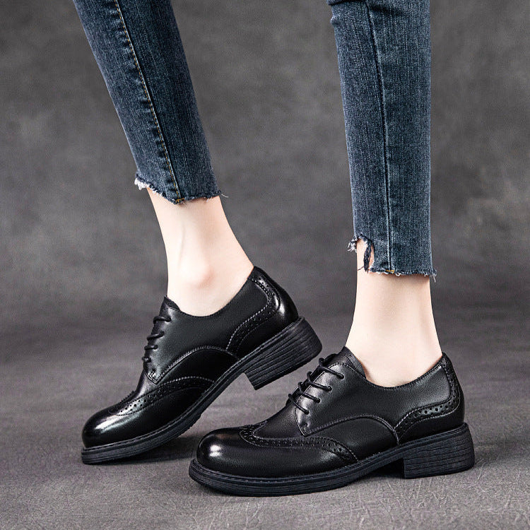 Women's Leather British-Style Brogue Lace-up Oxford Shoes