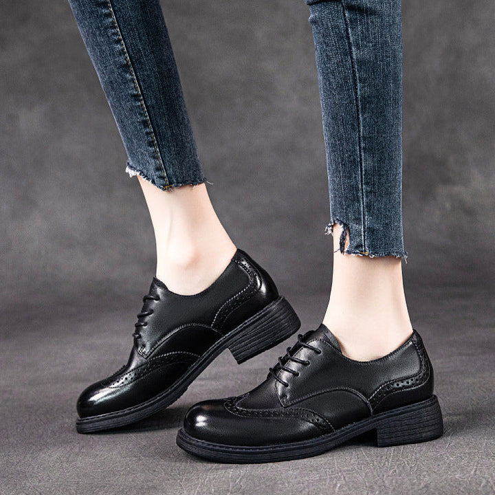 Women's Leather British-Style Brogue Lace-up Oxford Shoes