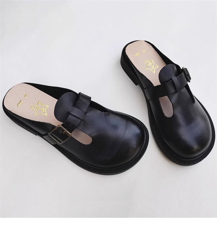 Women's Big Toe Box Mules – Casual Soft First Layer Cowhide Slip-On Shoes