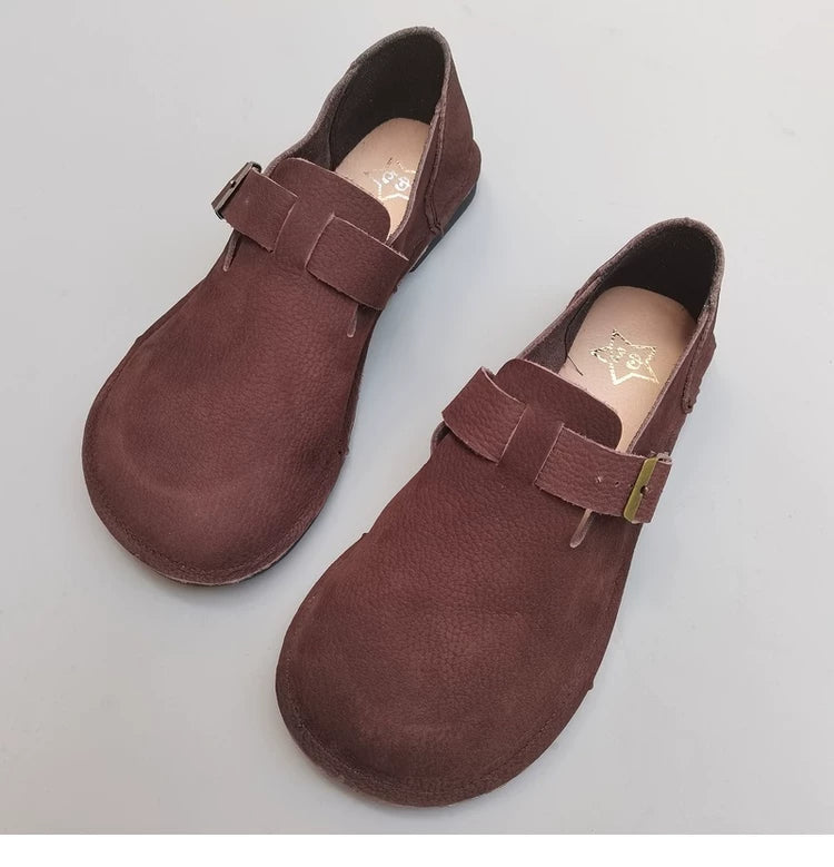 Women's Genuine Leather Loafers Extra Wide Toe Box Soft Sole Slip On Flat Shoes