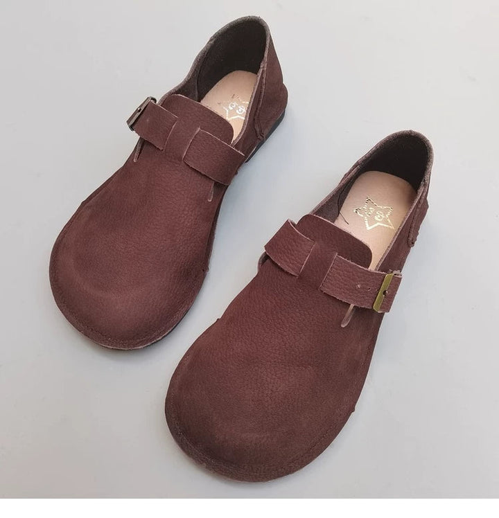 Women's Genuine Leather Loafers Extra Wide Toe Box Soft Sole Slip On Flat Shoes