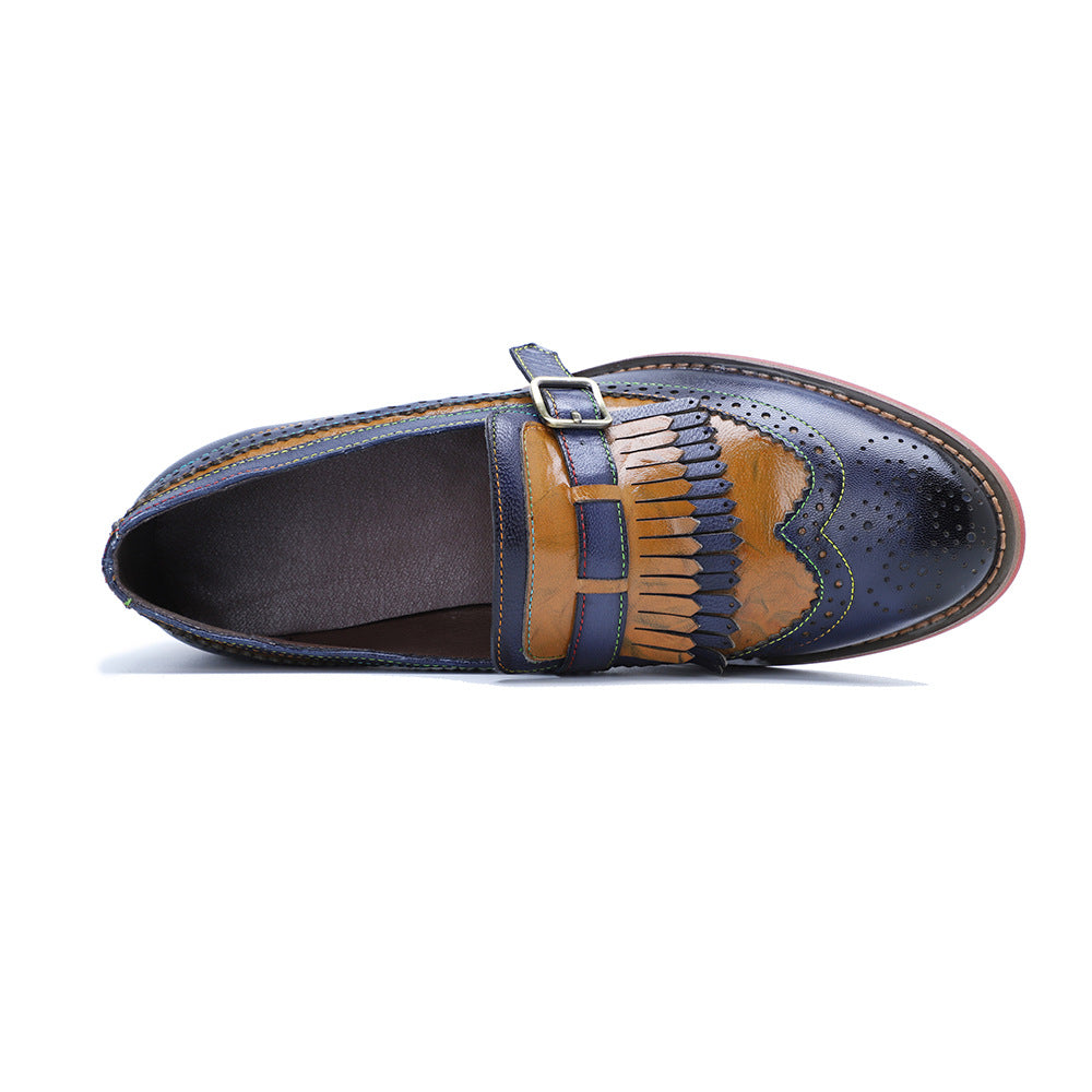 Women's Handmade Vintage Leather Kiltie Fringe Loafers Brogue Slip On Flat Shoes