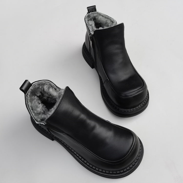 Women's British-Style Wide Toe Derby Boot – Wool Plush, Comfortable Fit