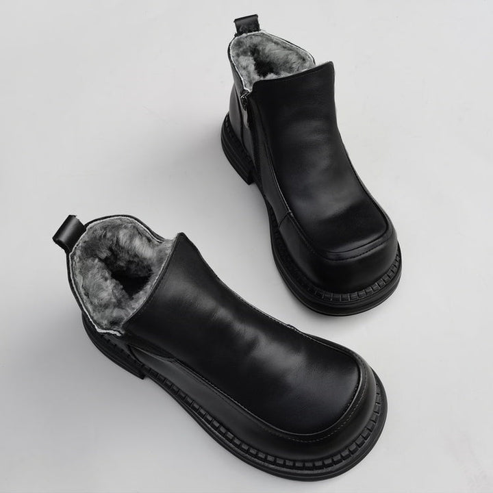 Women's British-Style Wide Toe Derby Boot – Wool Plush, Comfortable Fit