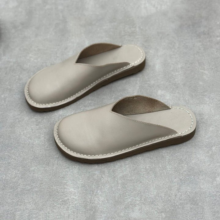 Minimalist V-Cut Cowhide Summer Mules Women's Leather Zen Flat Summer Slides
