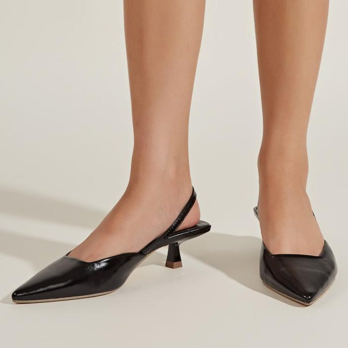 Women's Kitten Heel Slingback Pumps Pointy Toe Low Heels for Dress
