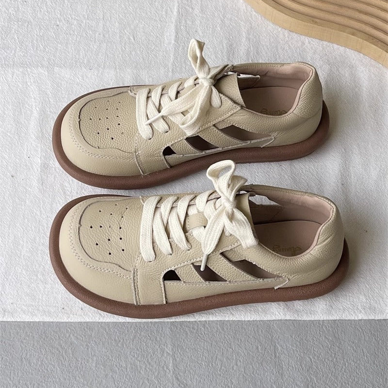 Women's Comfortable Cut-Out Leather Sneaker Sandals – Flat & Casual Everyday Style