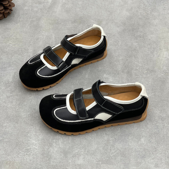 Women’s Cute Leather Mary Jane Sneakers – Casual Velcro Strap Comfortable Shoes