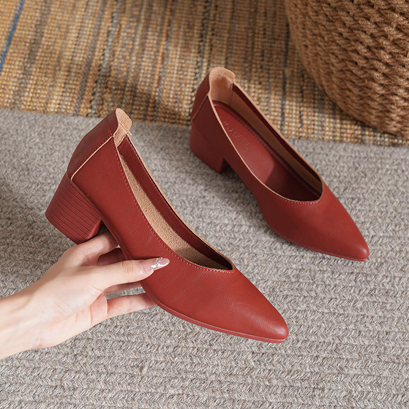 Women's Leather Mid Heel Multicolor Slip On Comfortable Pump