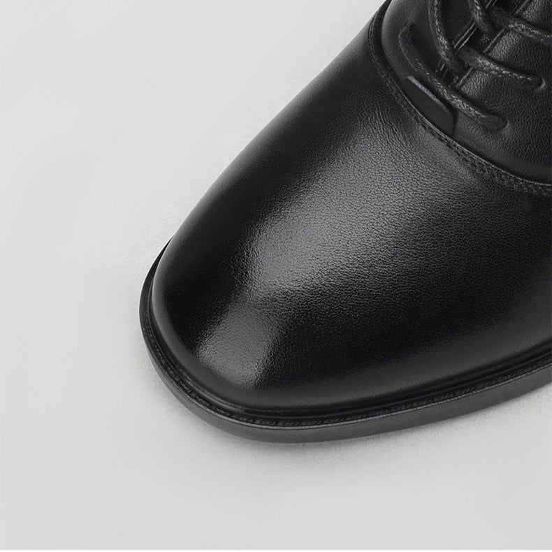 Women's Genuine Leather Oxford Shoes - Block Mid-Heel Lace-Up Design