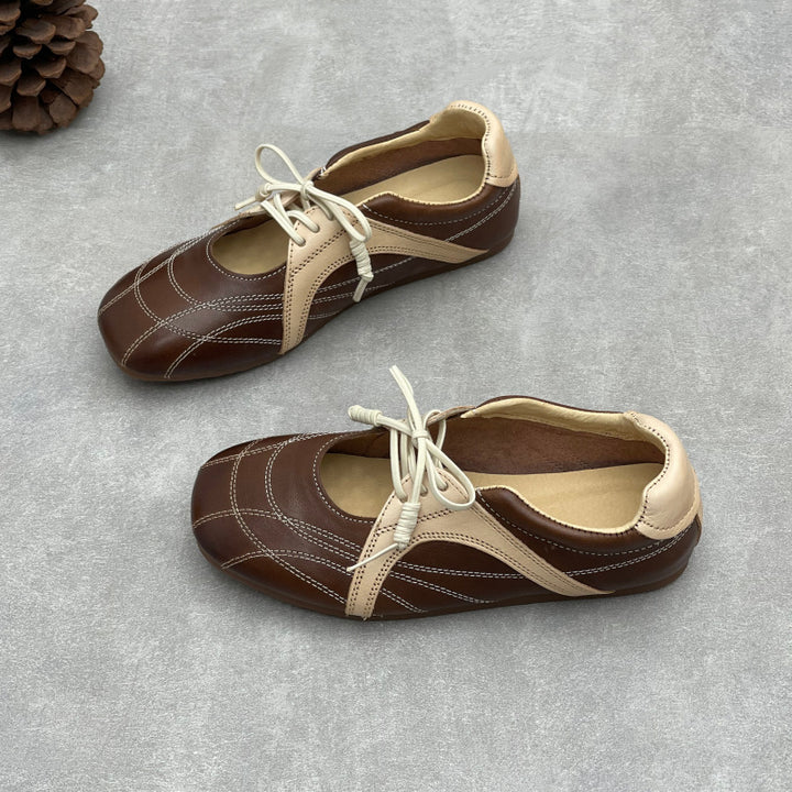 Womens Retro Leather Lace-up Mary Jane Flats Vintage Casual Walking Shoes