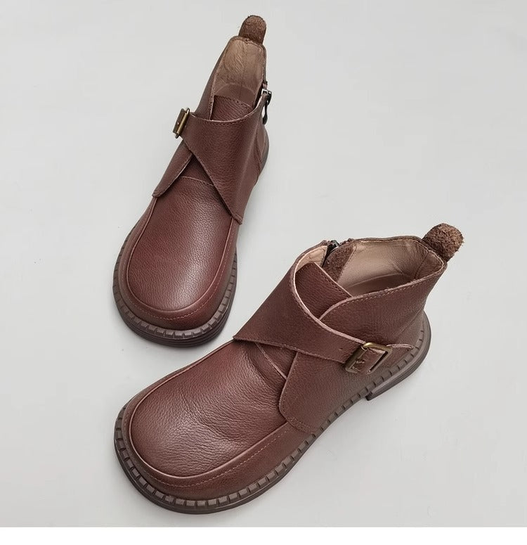 Genuine Leather Women's Ankle Boots - Big Toe Box Platform Work Boots