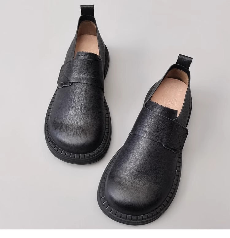 British Style Women's Loafers - Wide Fit & Big Toe Box Velcro Genuine Leather